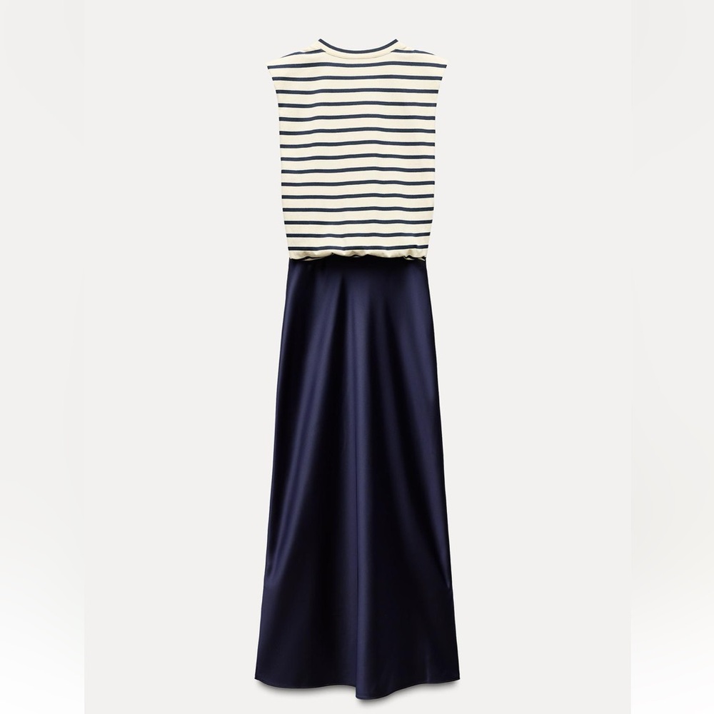 ZARA NWT Contrasting Satin Effect Stripe Midi Dress - Picture 2 of 4